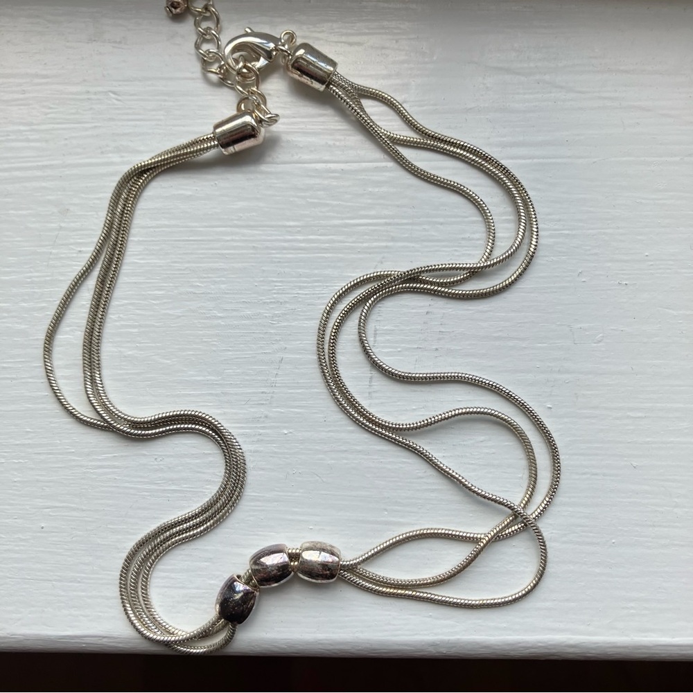 Macy’s Layered Silver Short Beaded Trio Necklace